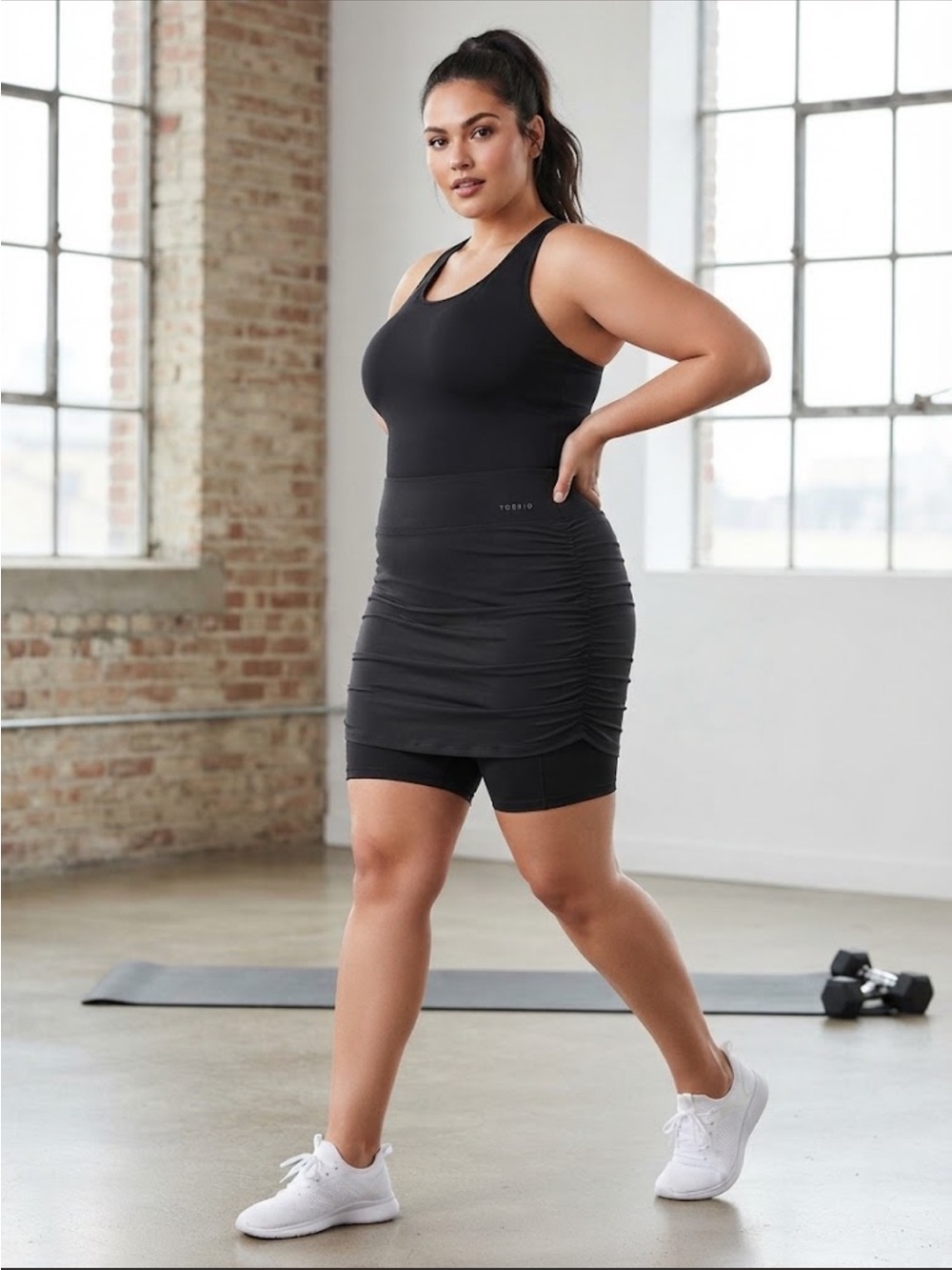 torrid EUC Black Ruched active skirt with Built-In Bike Shorts